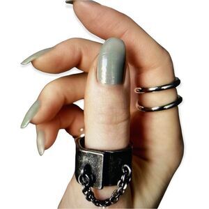 Black Matte Stainless Steel Chain Bound Wide Band Ring - NEW
